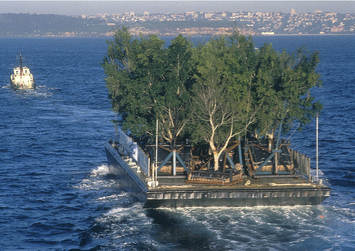 View from ocean of Trees being delivered to Sydney from Queensland for the Sydney Olympic Boulevard.